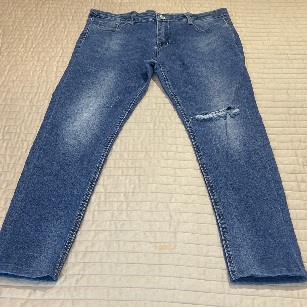 YIOFF-GEGUY Men's SIZE 34 Blue Jeans SKINNY LEG HAVE BEEN HEMNED